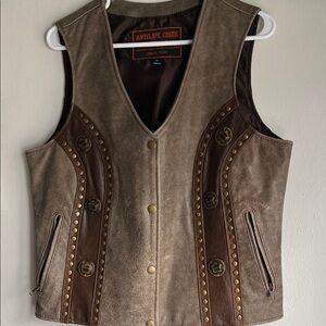 100% Genuine Antelope Creek Leather Jacket in Brown and Gray/Conchos